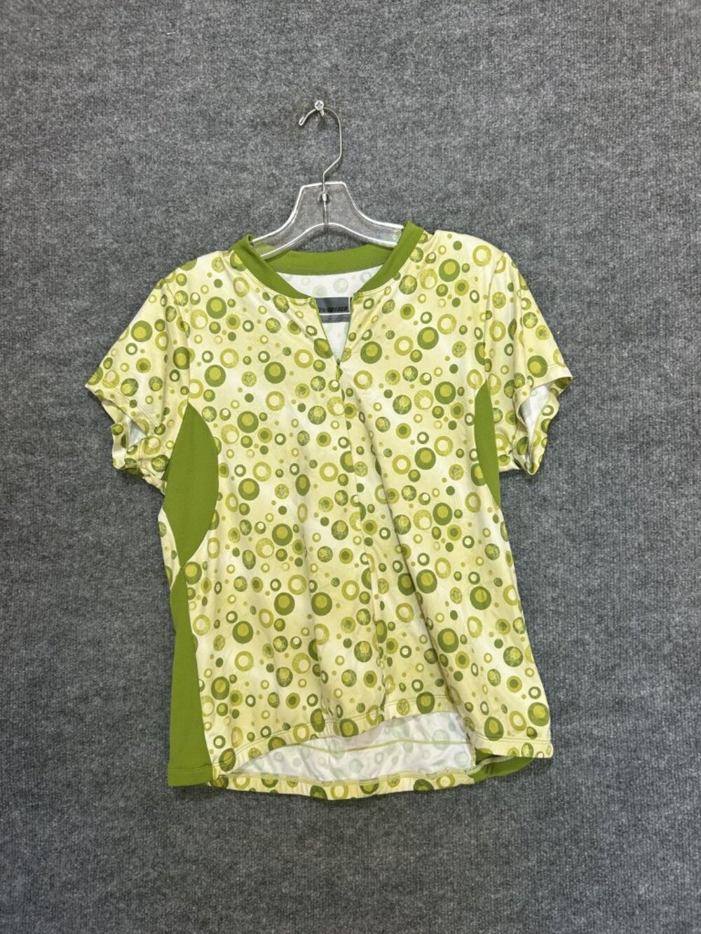 Novara Cycling Jersey Womens XL Green Polka Dot Short Sleeve 1/4 Zip Pockets